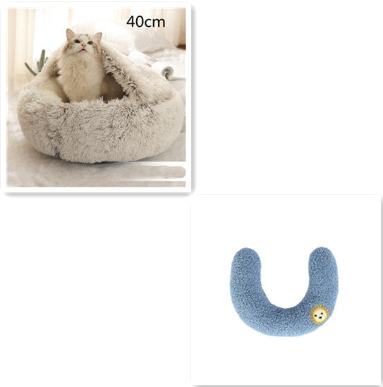 2 In 1 Pet Round Plush Bed Soft Warm Cozy House