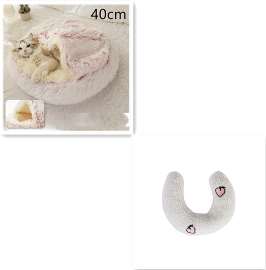 2 In 1 Pet Round Plush Bed Soft Warm Cozy House