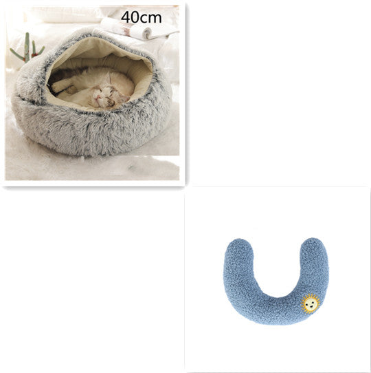 2 In 1 Pet Round Plush Bed Soft Warm Cozy House