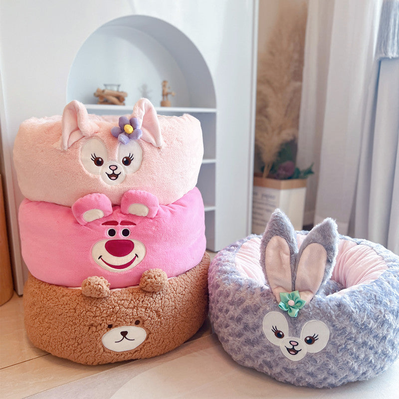 Cartoon Plush Pet Nest Cushion Round Bed For All Seasons