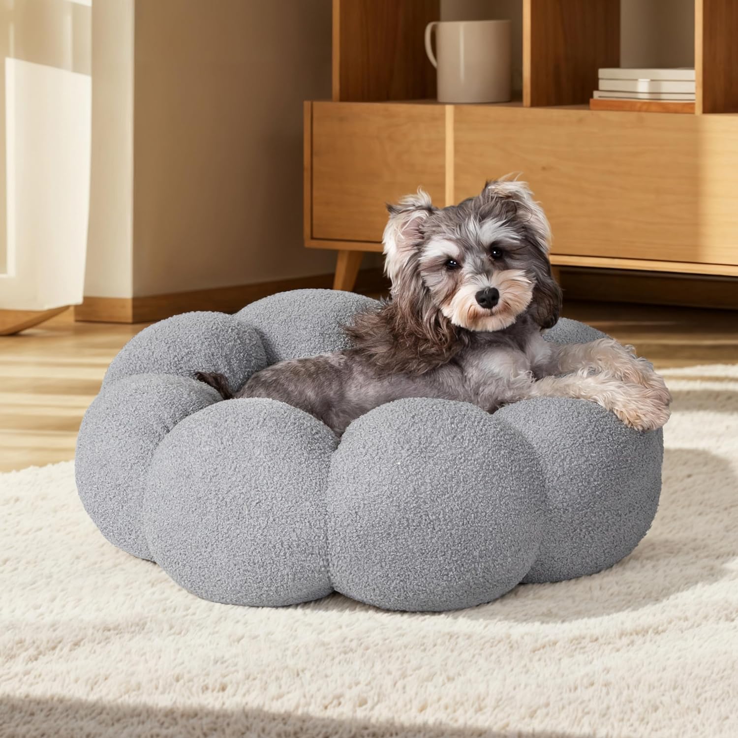 Fluffy Flower Pet Calming Bed Soft Cozy Indoor Nest