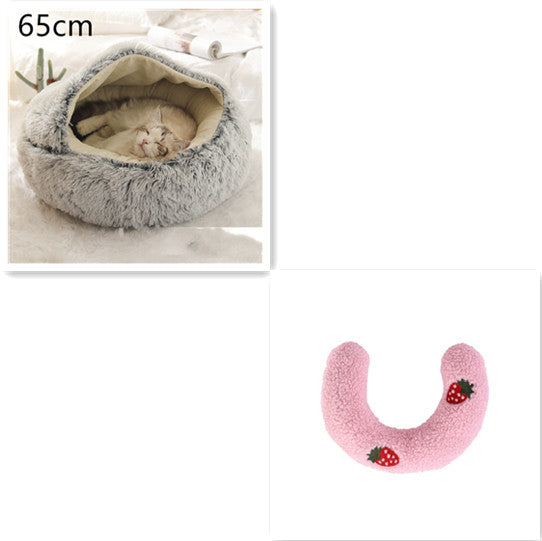 2 In 1 Pet Round Plush Bed Soft Warm Cozy House