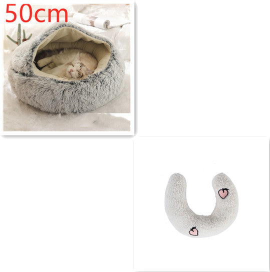 2 In 1 Pet Round Plush Bed Soft Warm Cozy House