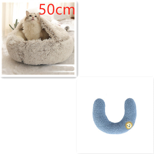 2 In 1 Pet Round Plush Bed Soft Warm Cozy House