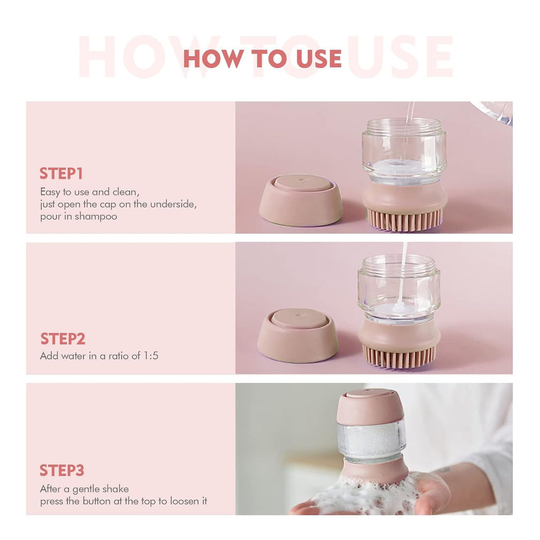 Pet Bath Brush Silicone Grooming Massage Hair Cleaning With Shampoo