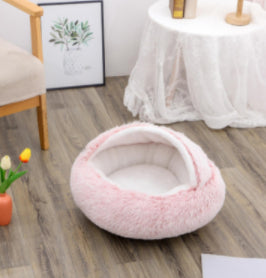 2 In 1 Pet Round Plush Bed Soft Warm Cozy House