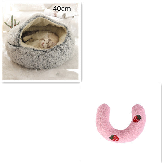 2 In 1 Pet Round Plush Bed Soft Warm Cozy House