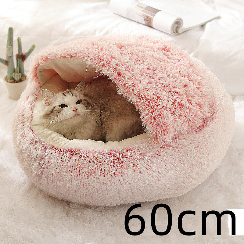 2 In 1 Pet Round Plush Bed Soft Warm Cozy House