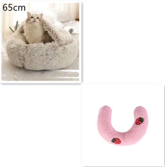 2 In 1 Pet Round Plush Bed Soft Warm Cozy House