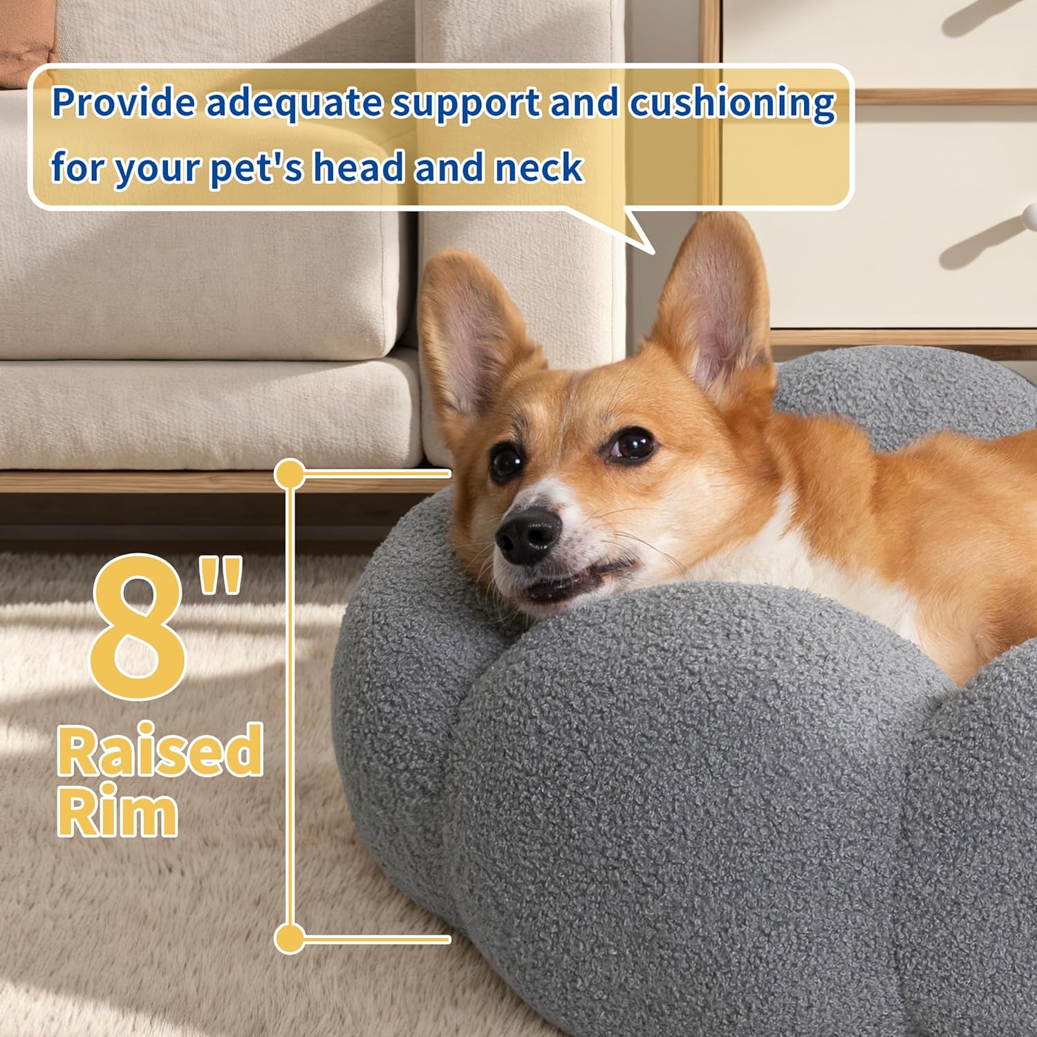 Fluffy Flower Pet Calming Bed Soft Cozy Indoor Nest