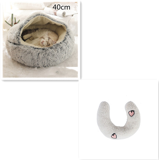 2 In 1 Pet Round Plush Bed Soft Warm Cozy House