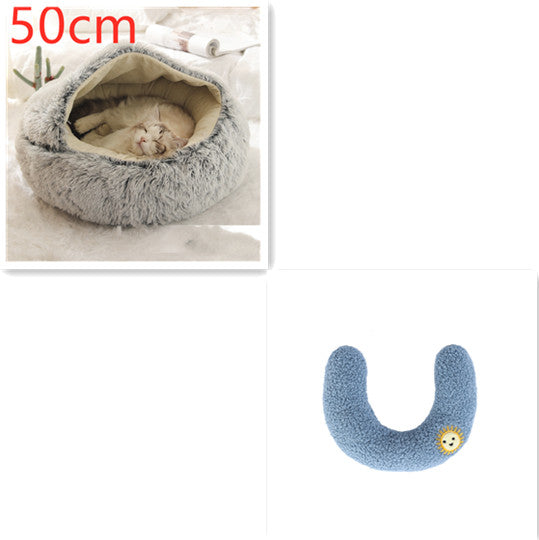 2 In 1 Pet Round Plush Bed Soft Warm Cozy House