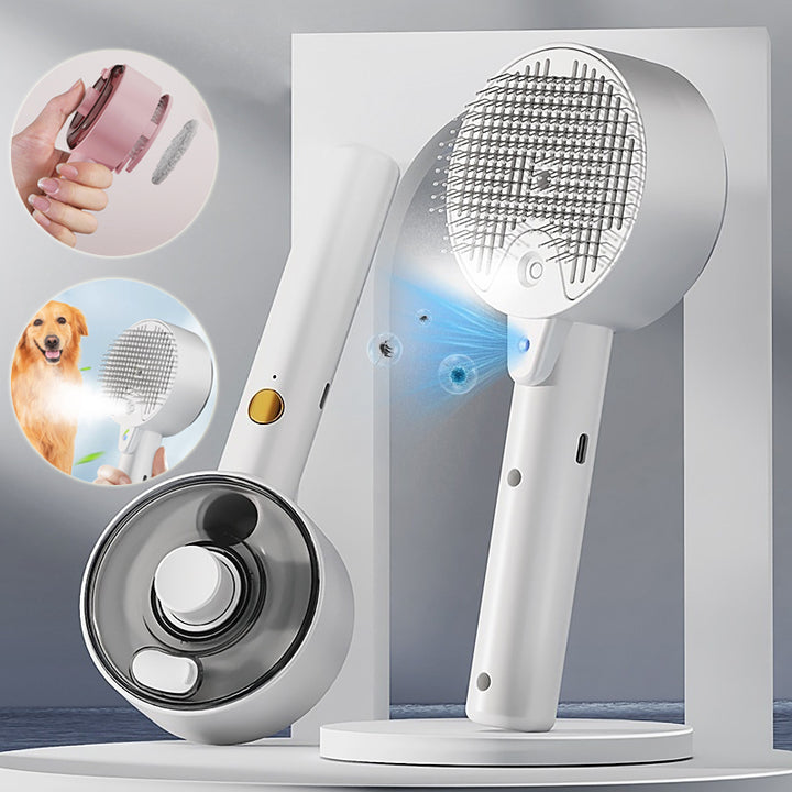 Pet Hair Remover Steam Brush Self-Cleaning Grooming Tool