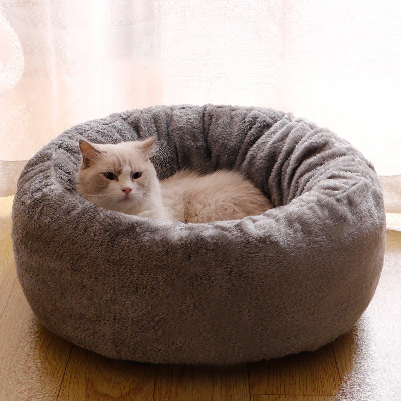 Long Plush Donut Pet Bed Round Fluffy Cushion Mat