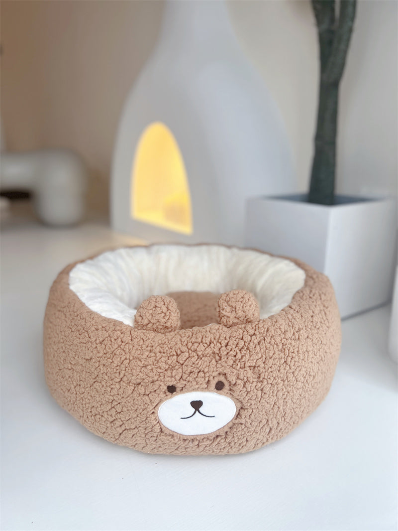 Cartoon Plush Pet Nest Cushion Round Bed For All Seasons