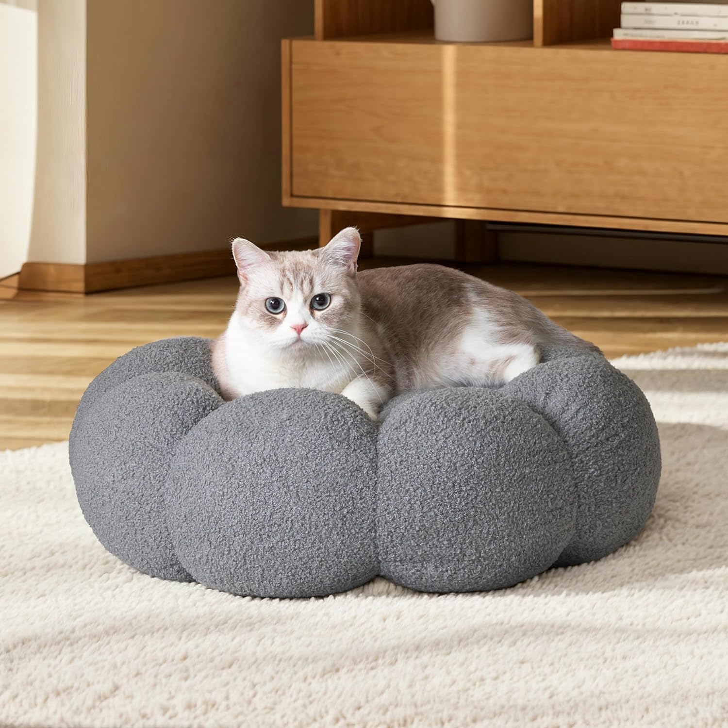 Fluffy Flower Pet Calming Bed Soft Cozy Indoor Nest