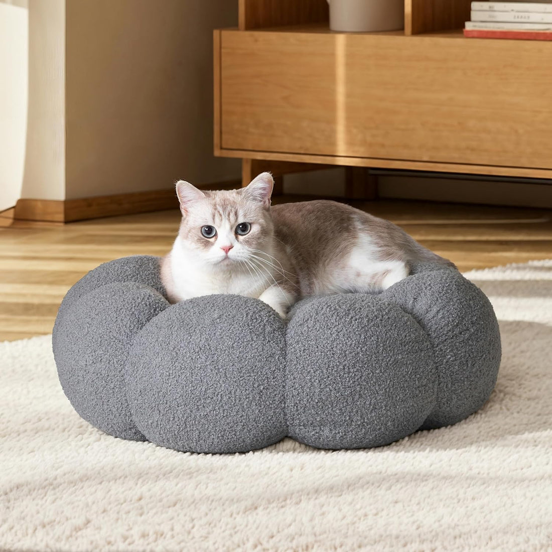 Fluffy Flower Pet Calming Bed Soft Cozy Indoor Nest