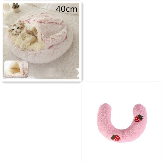 2 In 1 Pet Round Plush Bed Soft Warm Cozy House